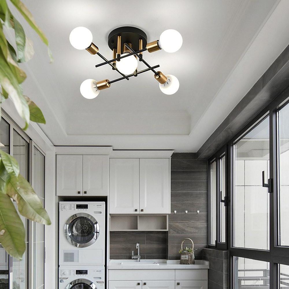 Geometric Metal Semi-Flush Ceiling Light with Glass Shade