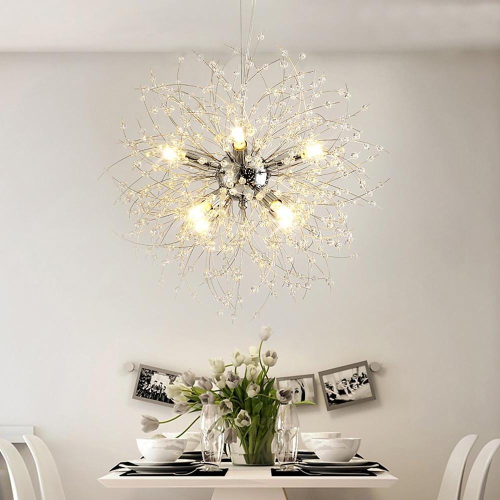 16" Globe Mini Chandelier Crystal Metal Electroplated 8-Light