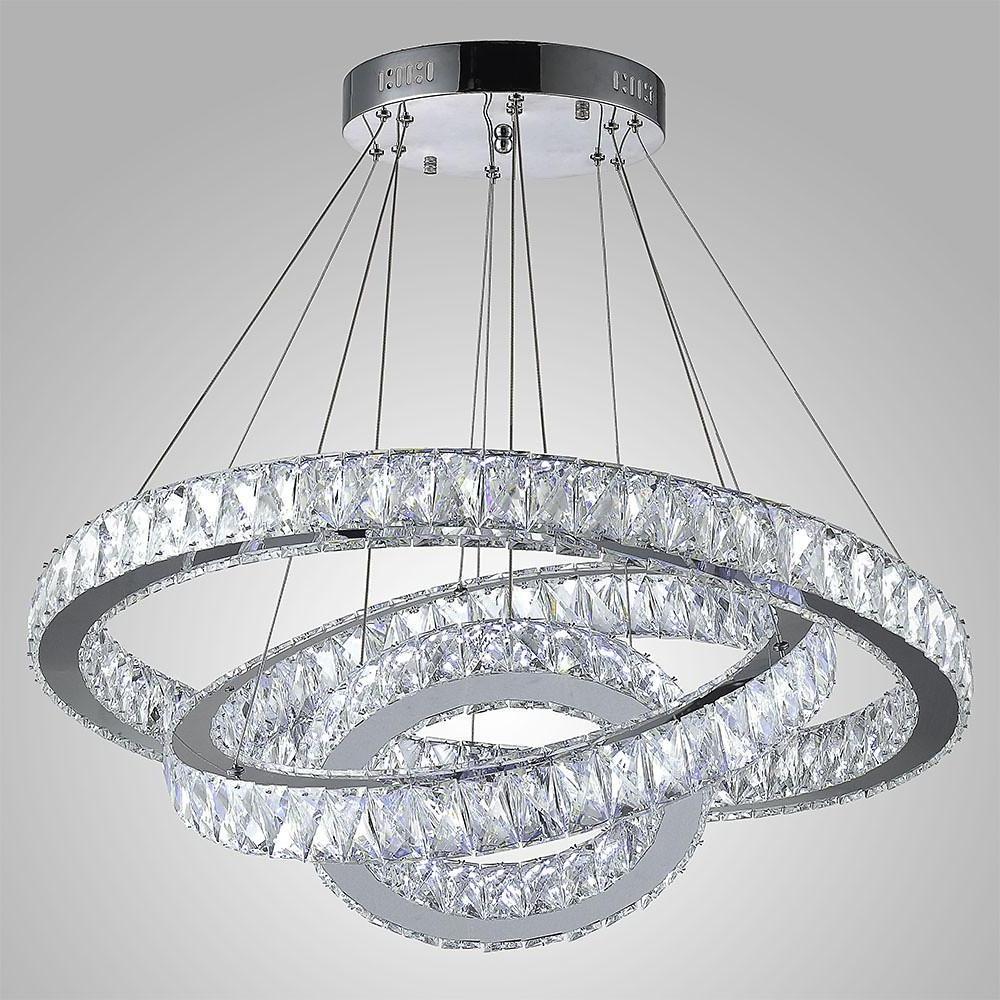 Crystal LED Modern Chandelier Triple Ring Dimmable Pendant Light