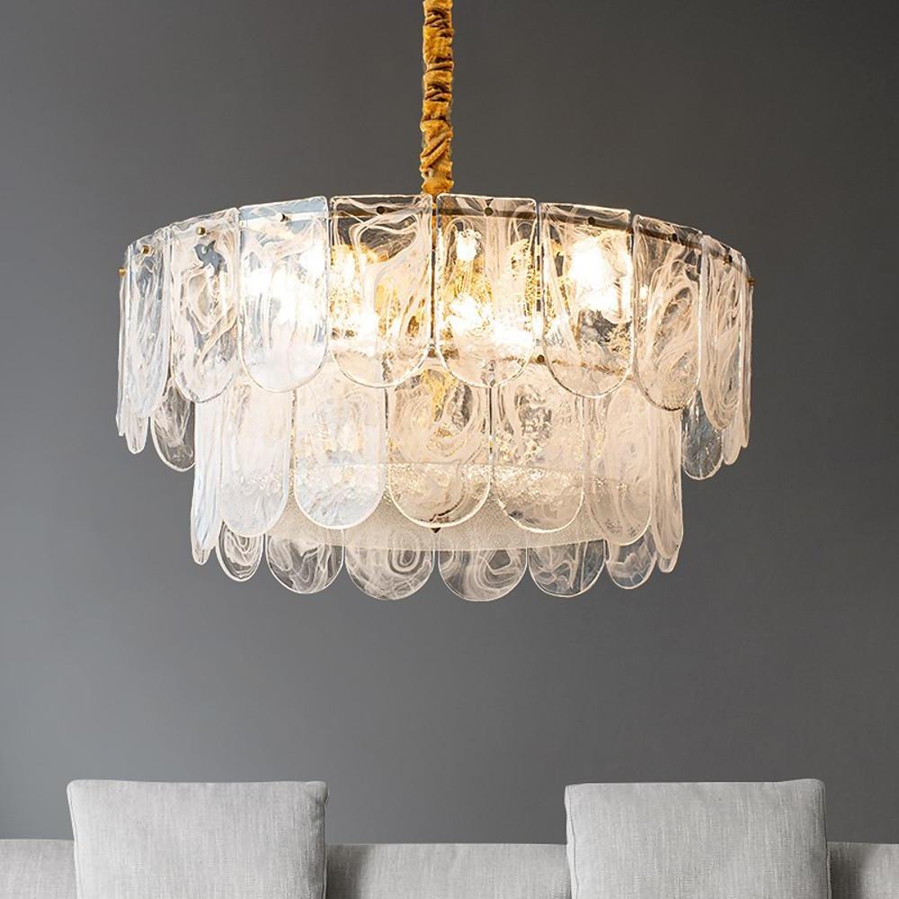 Modern Lantern Chandelier with Glass Shades - 9 to 12 Light