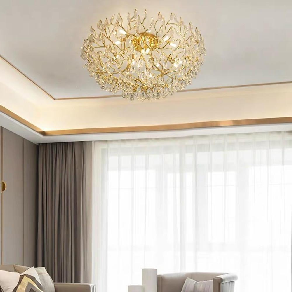 Modern Sputnik Crystal Chandelier LED Flush Mount Ceiling Light
