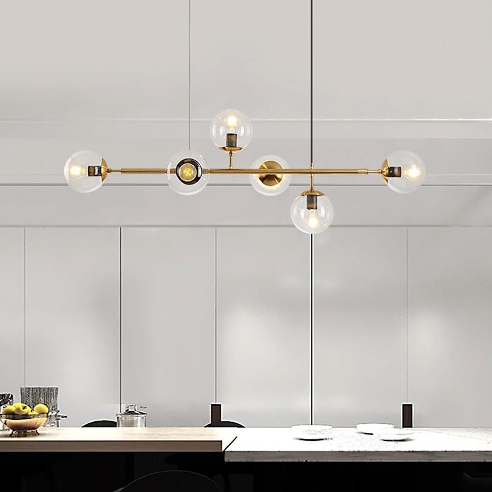 6-Light Glass Globe Chandelier - Modern Electroplated Pendant Light