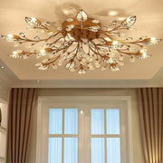 Crystal Leaf Flush Mount Ceiling Chandelier Vintage 15-Light