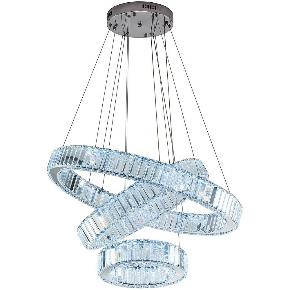 Crystal 3-Tier Ring Pendant Light Modern Chrome Chandelier