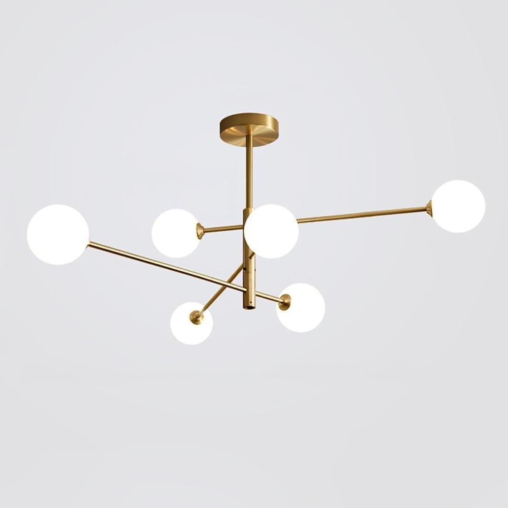 6-Light Sputnik Glass Chandelier Gold Electroplated Modern Ceiling