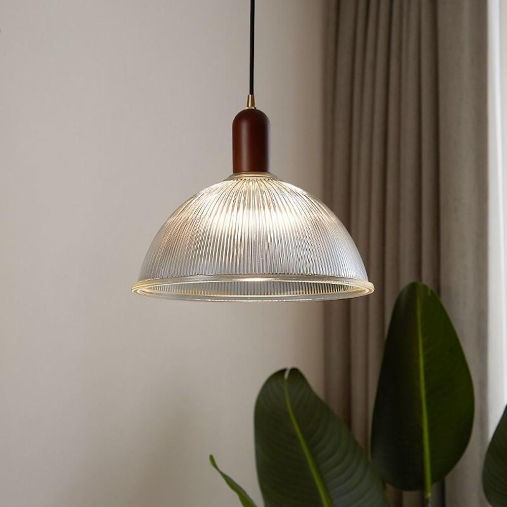 Vintage Glass Wood Pendant Light Bowl Ceiling Fixture