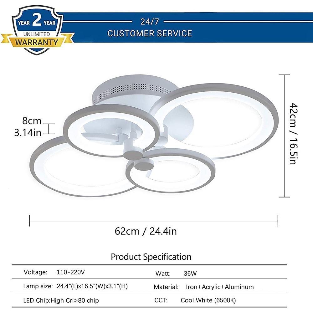 Modern Semi Flush Mount Light with Overlapping Rings - LED Ceiling