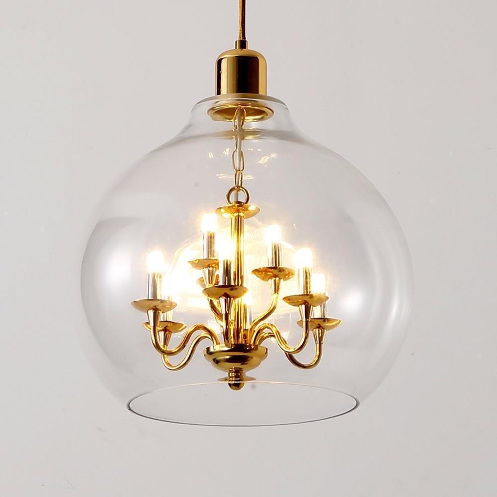 Glass Globe Pendant Light with 9 LED Bulbs - Industrial Style