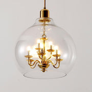 Glass Globe Pendant Light with 9 LED Bulbs - Industrial Style