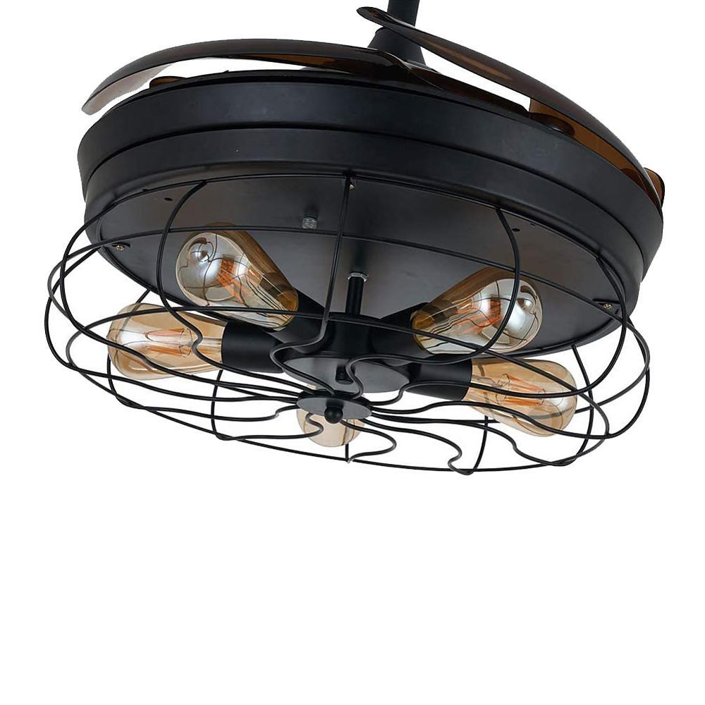 Retractable Farmhouse Ceiling Fan Light with Lantern Design