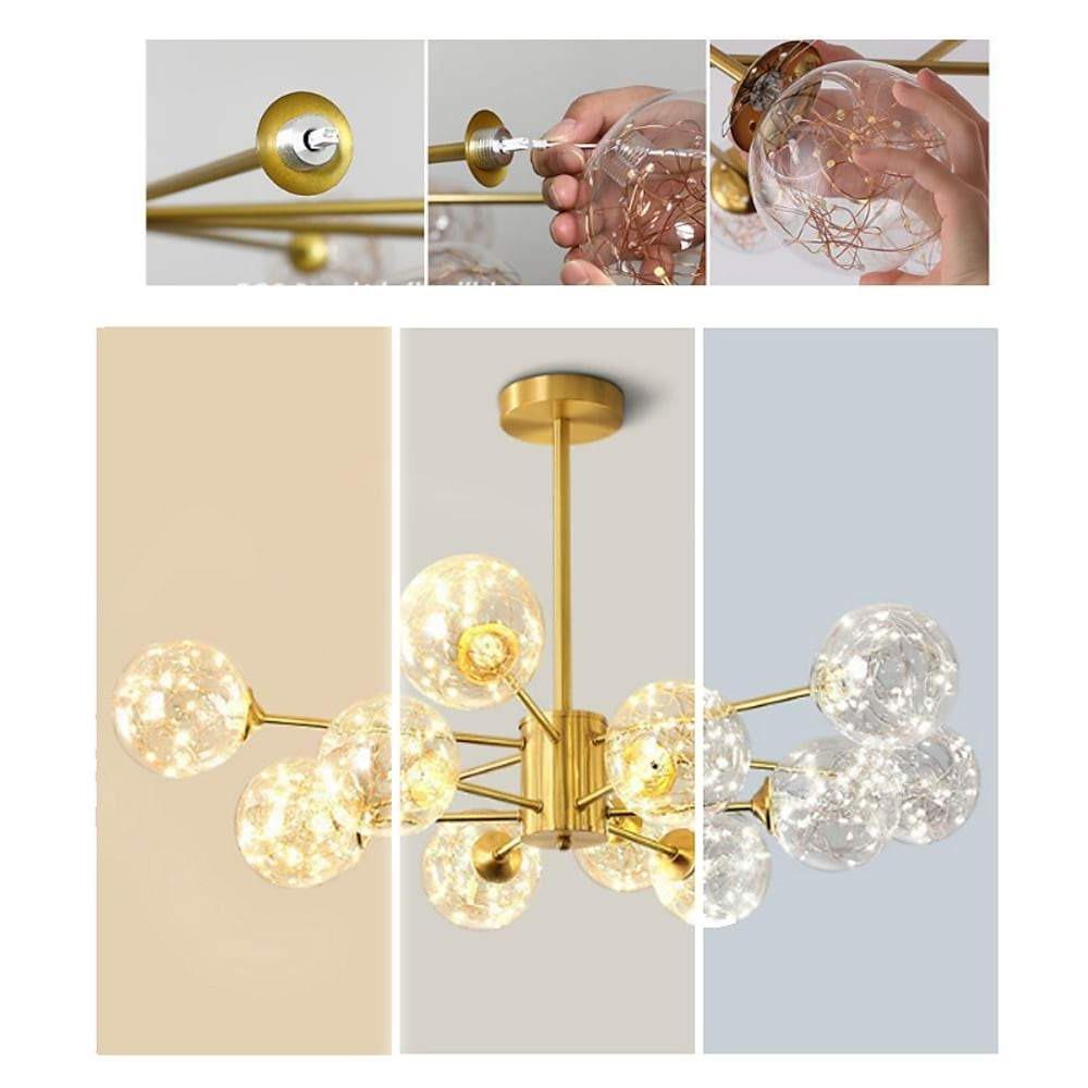 6-Light Glass Globe Chandelier with Brass Finish