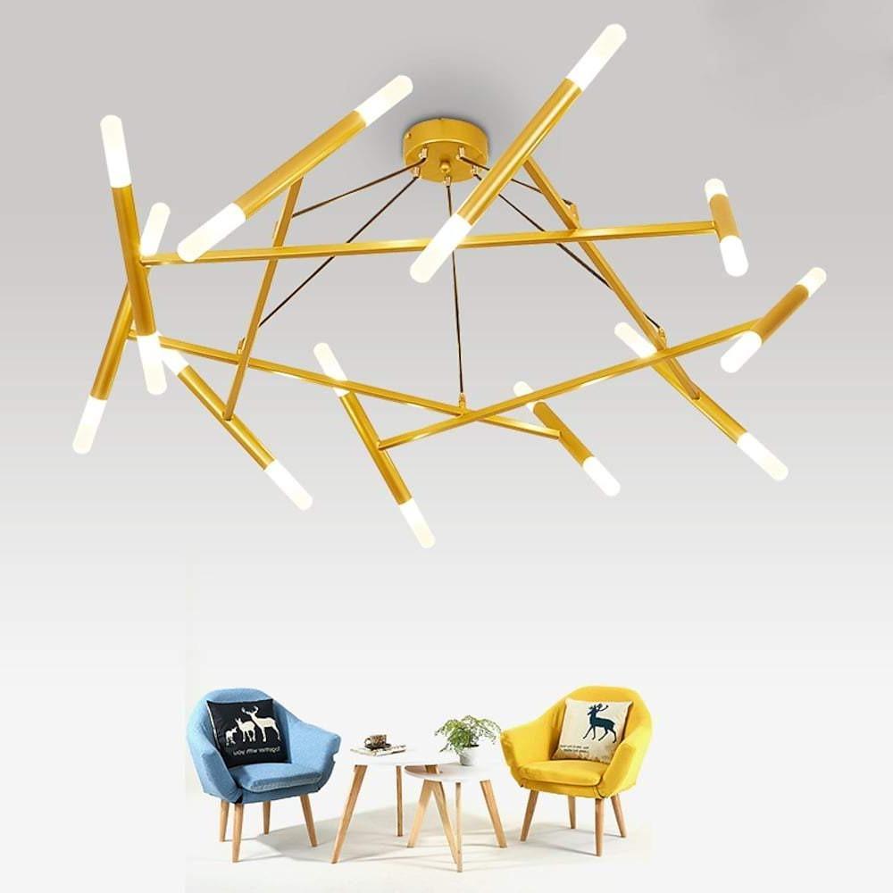 16-Light Industrial Metal Chandelier with LED Ambient Lighting