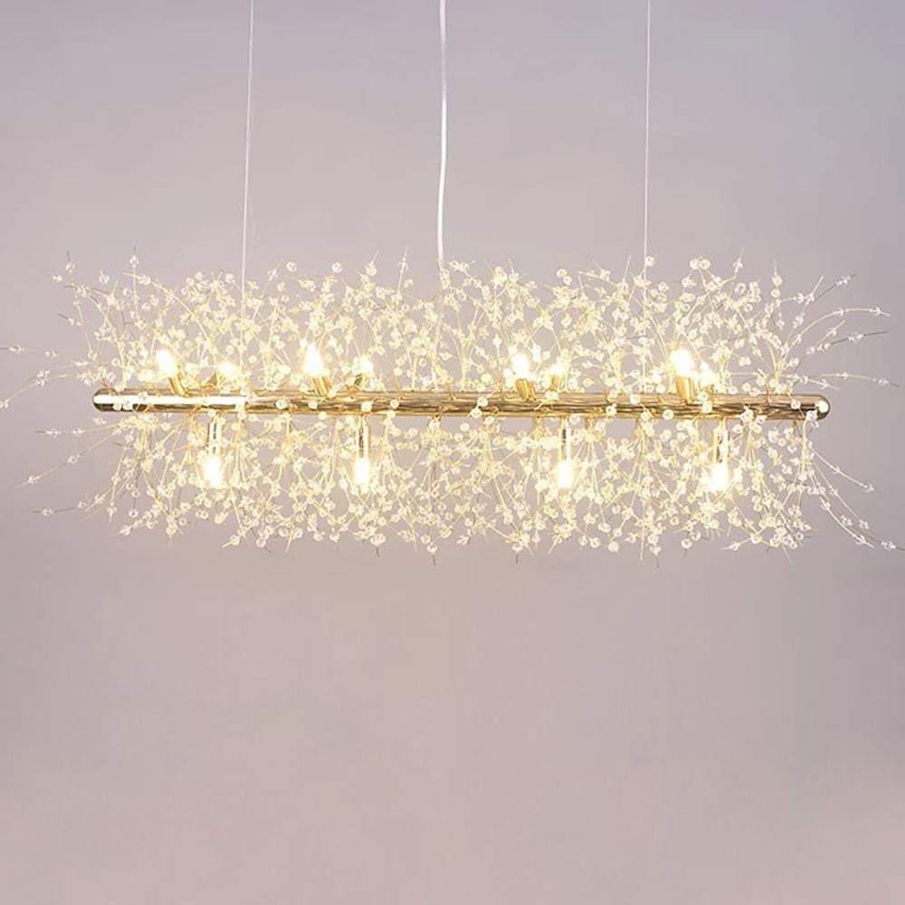 12-Light Crystal Firework Island Pendant Light - Modern Linear