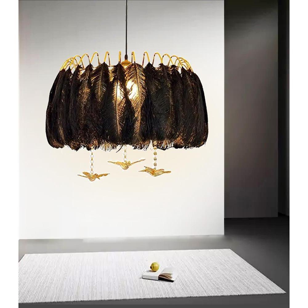 Modern Drum Feather Chandelier with LED Light
