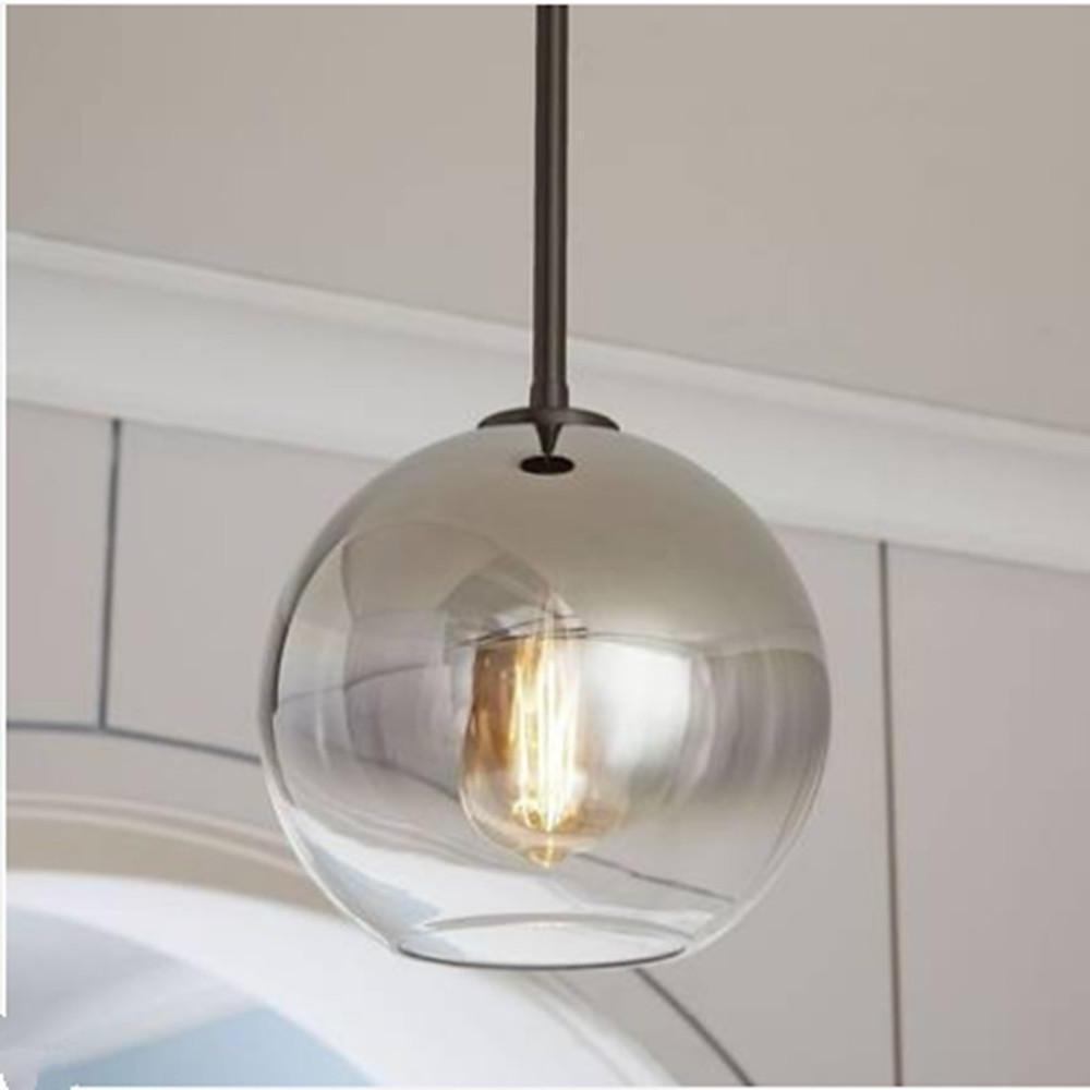Modern Gradient Glass Globe Pendant Light with Metal Accent