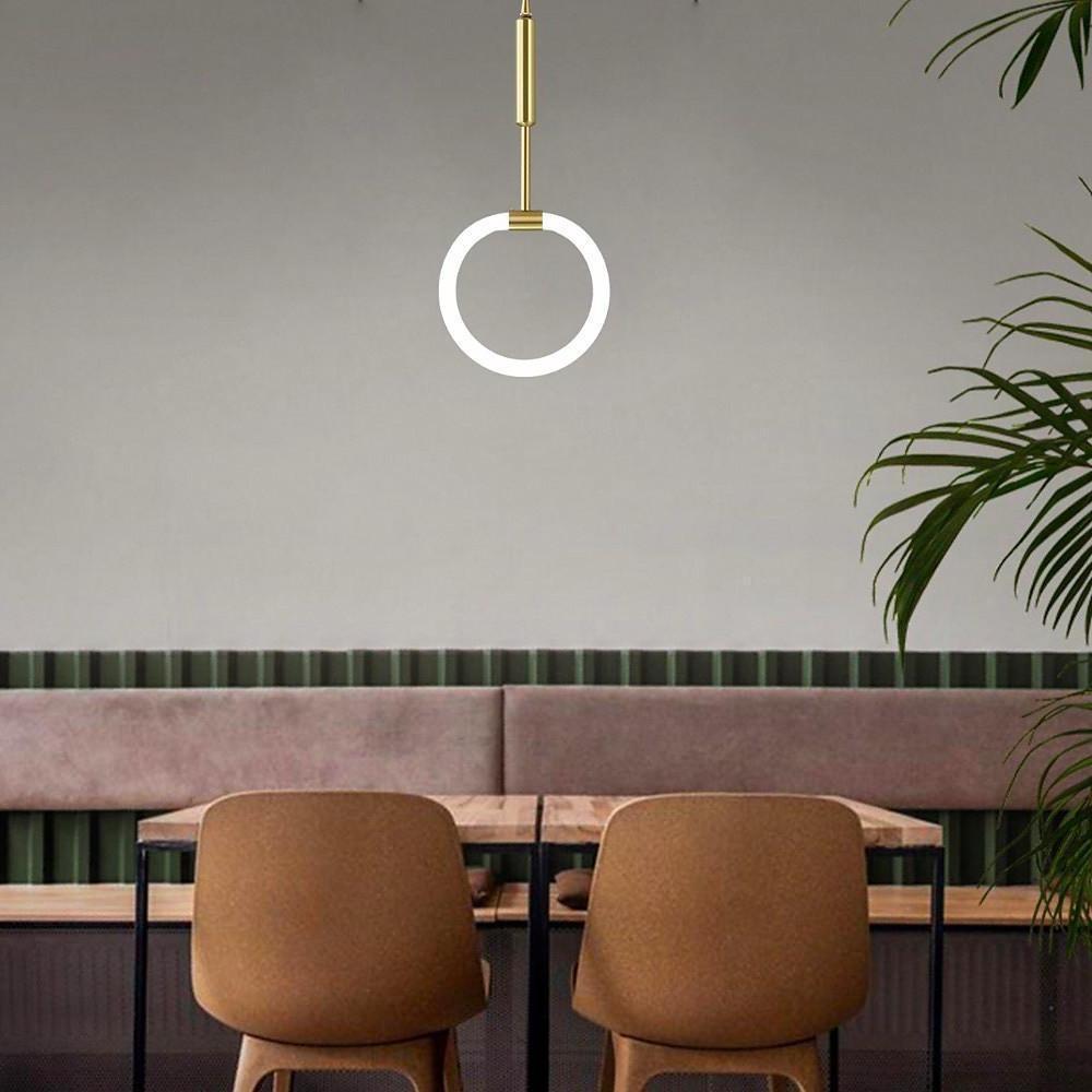 Gold Circle LED Pendant Light - Modern Geometric Hanging Lamp