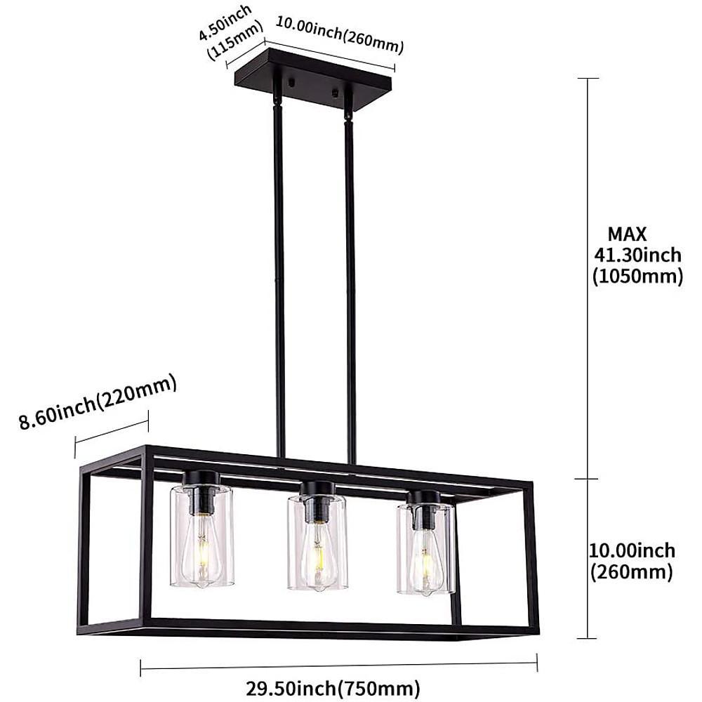 Rectangular Industrial Chandelier Metal Glass Lantern Pendant Light