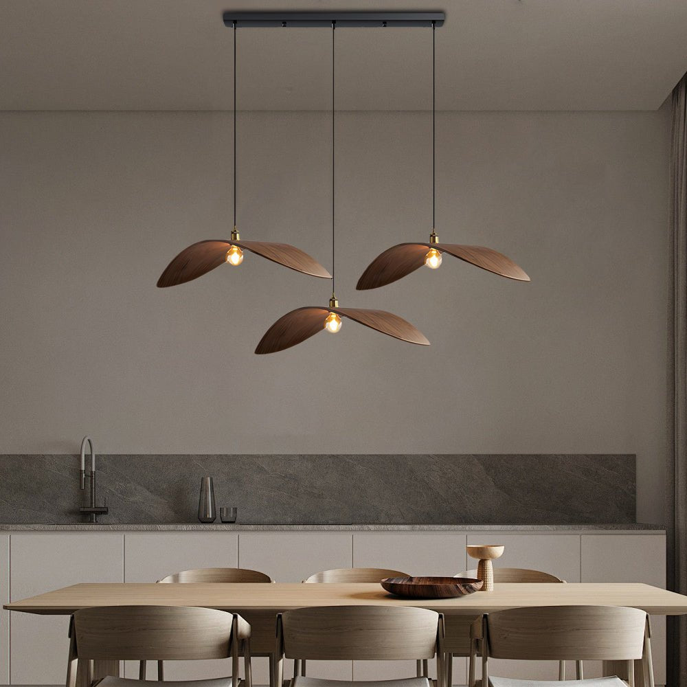 Wabi-Sabi Walnut Leaf Pendant Light Curved Wooden Chandelier