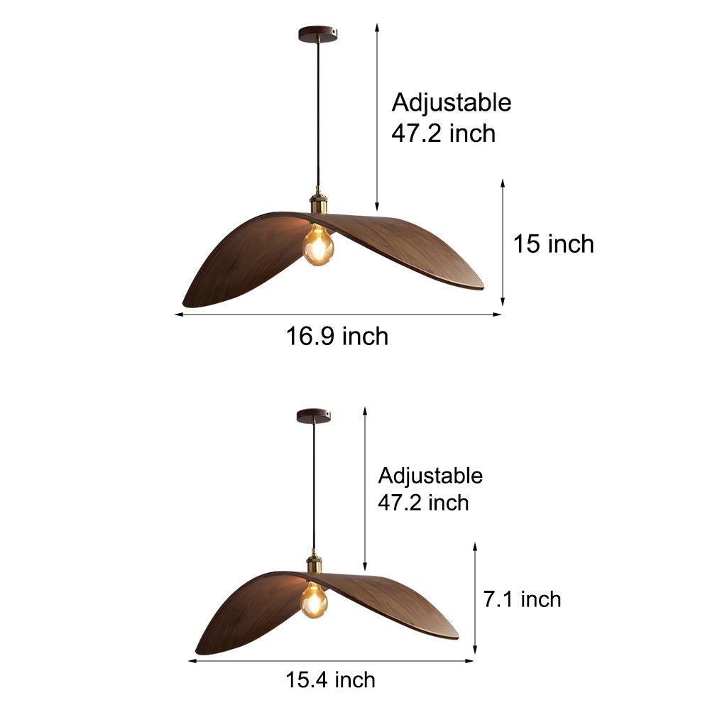 Wabi-Sabi Walnut Leaf Pendant Light Curved Wooden Chandelier