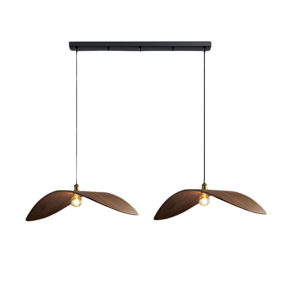 Wabi-Sabi Walnut Leaf Pendant Light Curved Wooden Chandelier