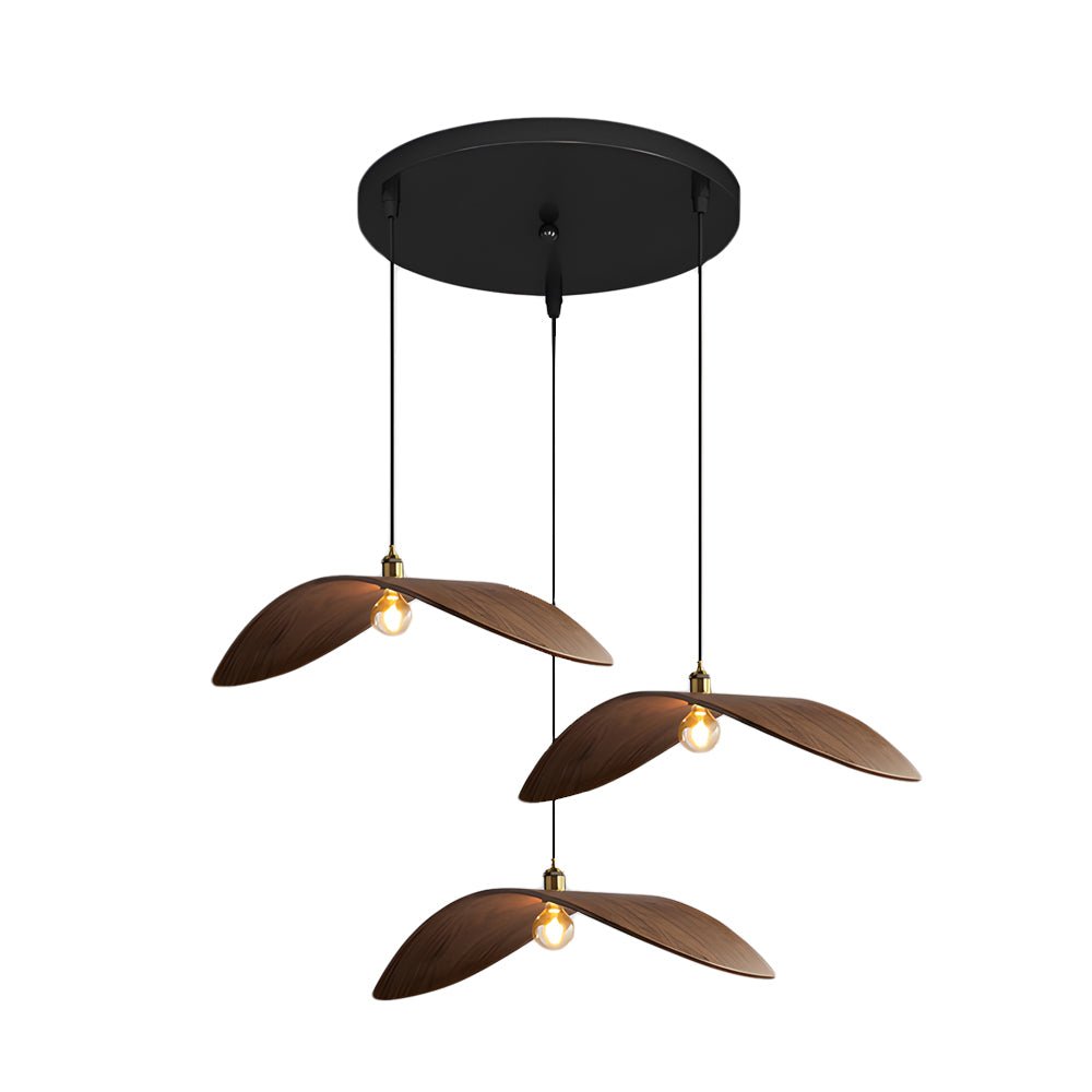 Wabi-Sabi Walnut Leaf Pendant Light Curved Wooden Chandelier