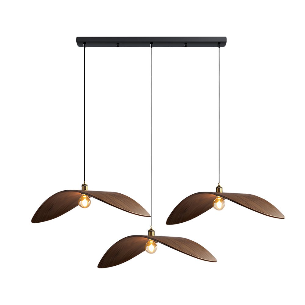 Wabi-Sabi Walnut Leaf Pendant Light Curved Wooden Chandelier