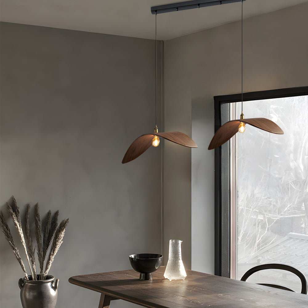 Wabi-Sabi Walnut Leaf Pendant Light Curved Wooden Chandelier