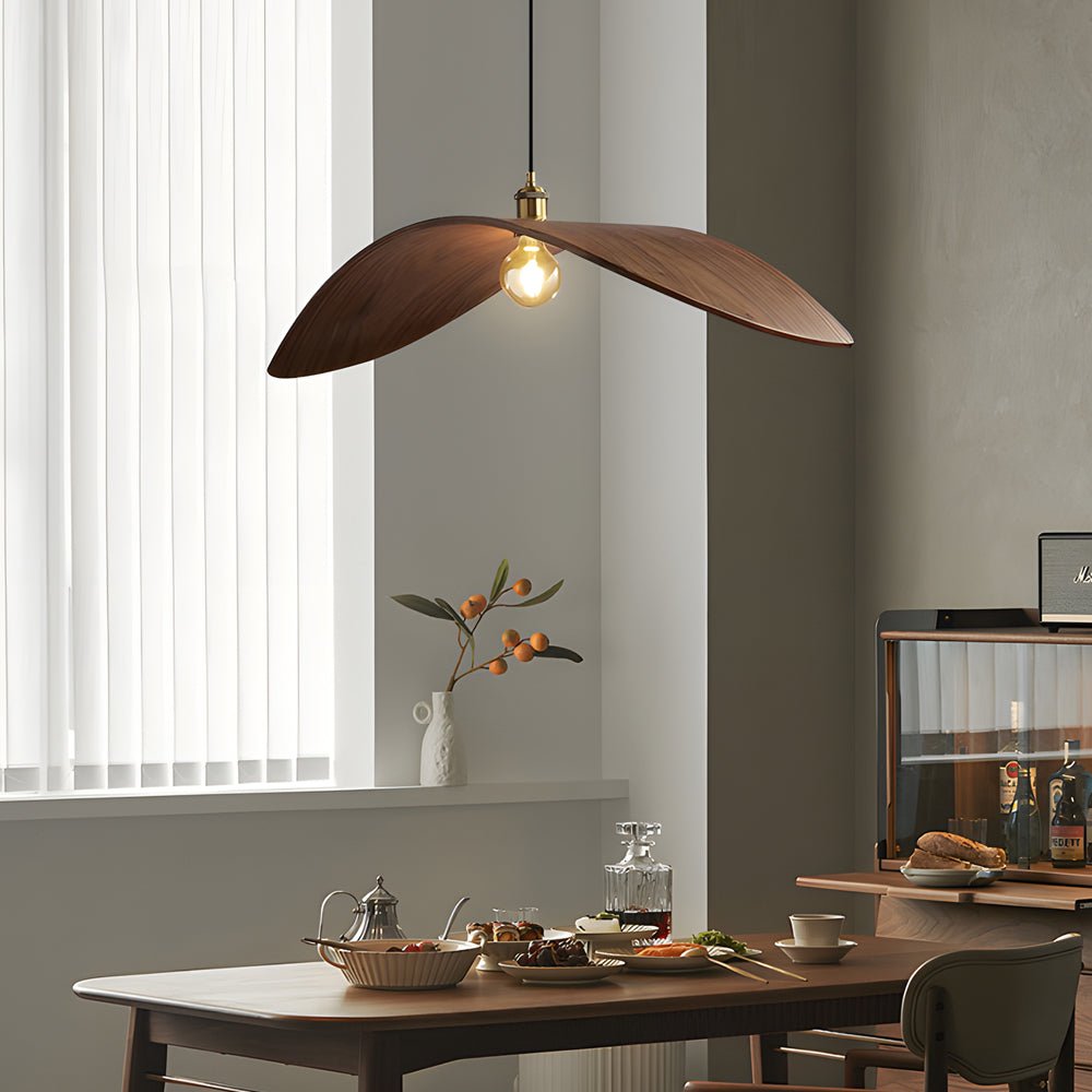 Wabi-Sabi Walnut Leaf Pendant Light Curved Wooden Chandelier