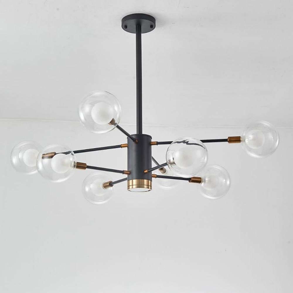 8-Light Sputnik Chandelier with Glass Shades - Modern Industrial