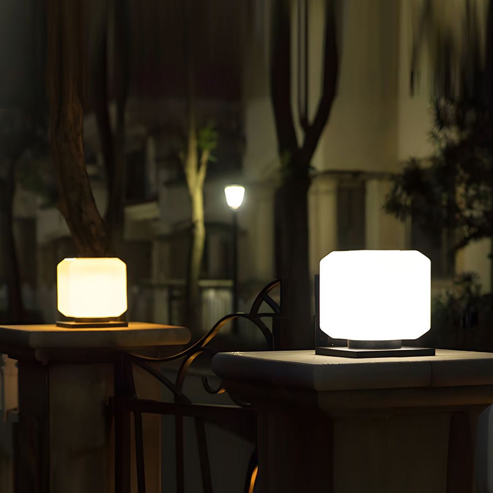 Modern Cube Outdoor LED Post Light - Waterproof Solar or Hardwired