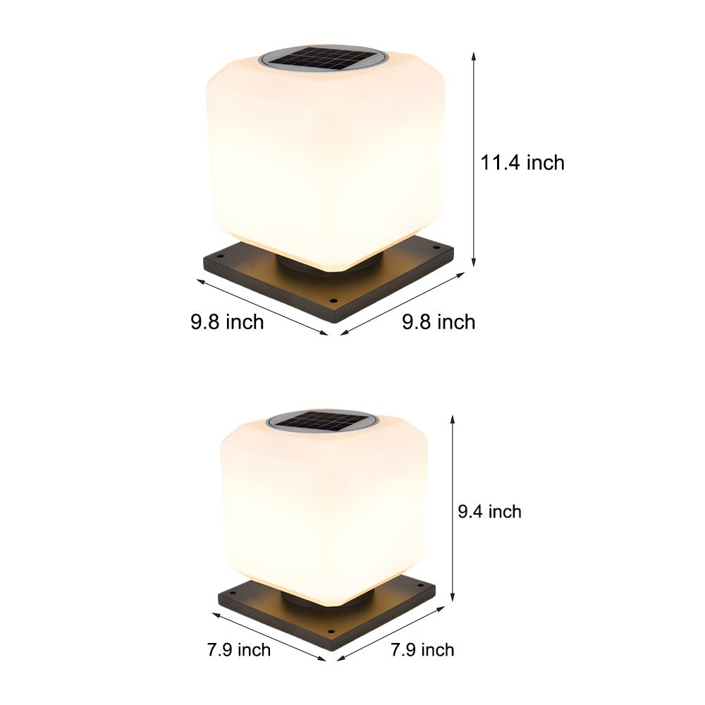 Modern Cube Outdoor LED Post Light - Waterproof Solar or Hardwired