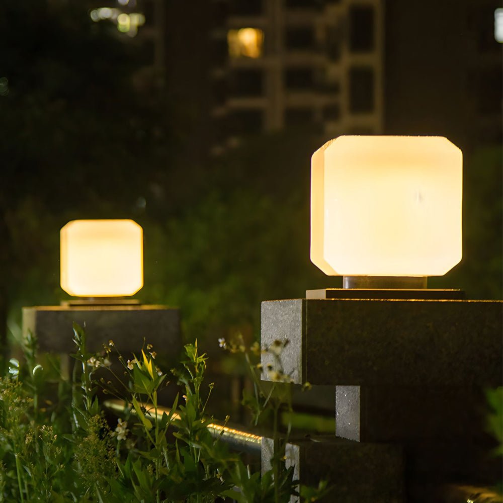 Modern Cube Outdoor LED Post Light - Waterproof Solar or Hardwired