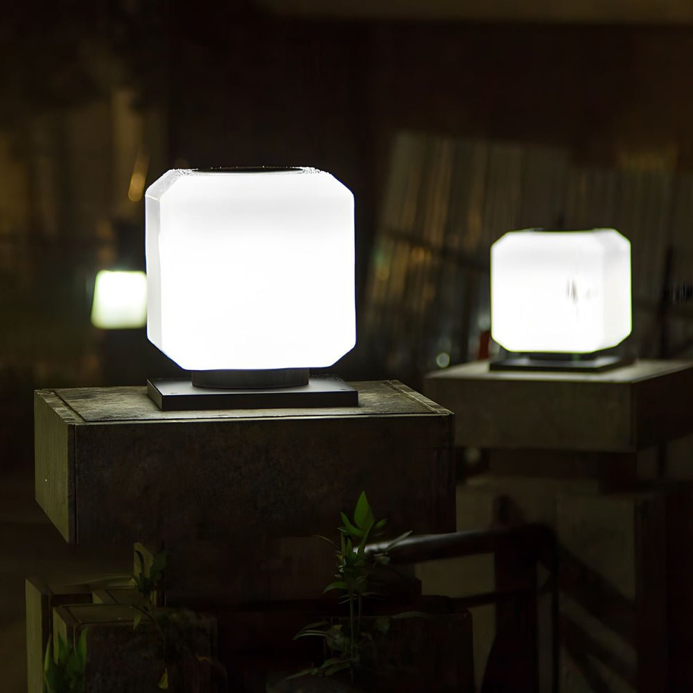 Modern Cube Outdoor LED Post Light - Waterproof Solar or Hardwired