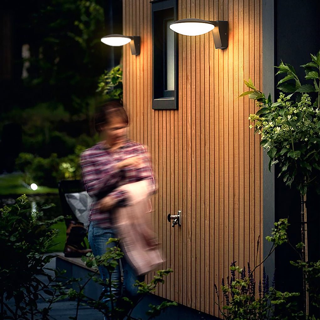 Solar LED Outdoor Wall Light - Modern Circular Design in Black