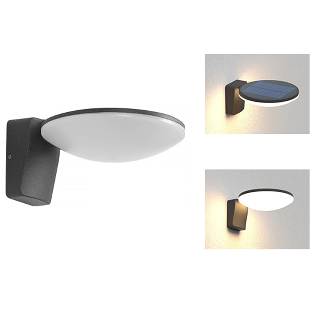 Solar LED Outdoor Wall Light - Modern Circular Design in Black