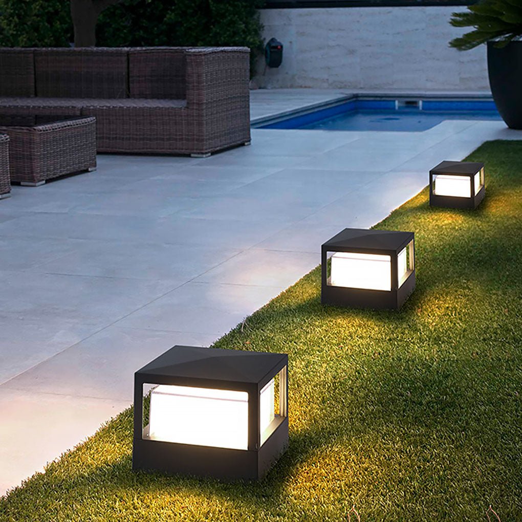 Square Double Layer Modern Outdoor Pier Mount Post Light