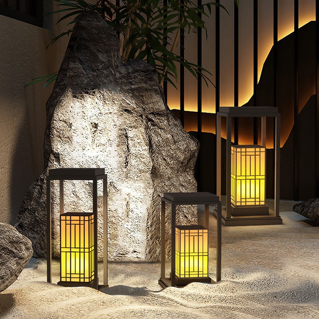 Rectangular Frame Outdoor Landscape Light with Patterned Shade