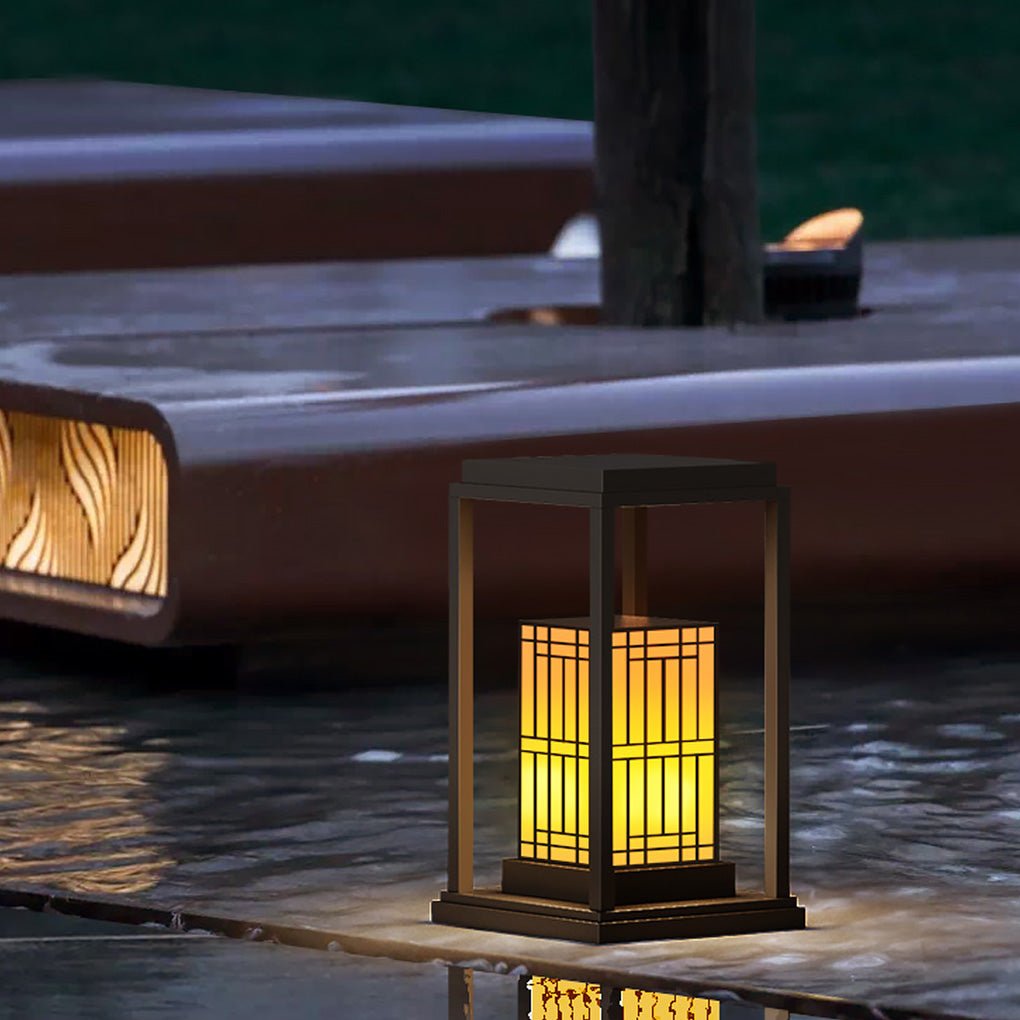 Rectangular Frame Outdoor Landscape Light with Patterned Shade