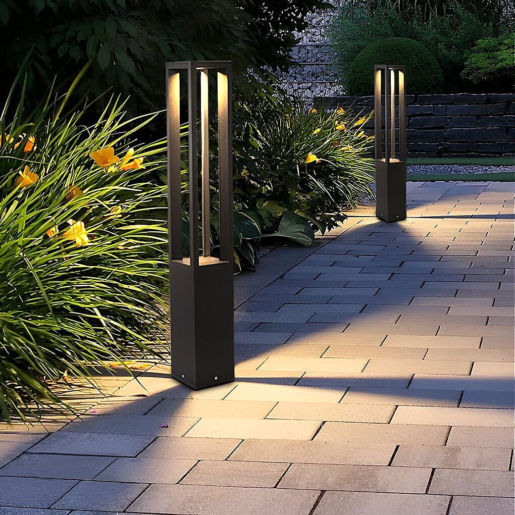 Black Aluminum LED Bollard Light 4-Beam Outdoor Garden Path