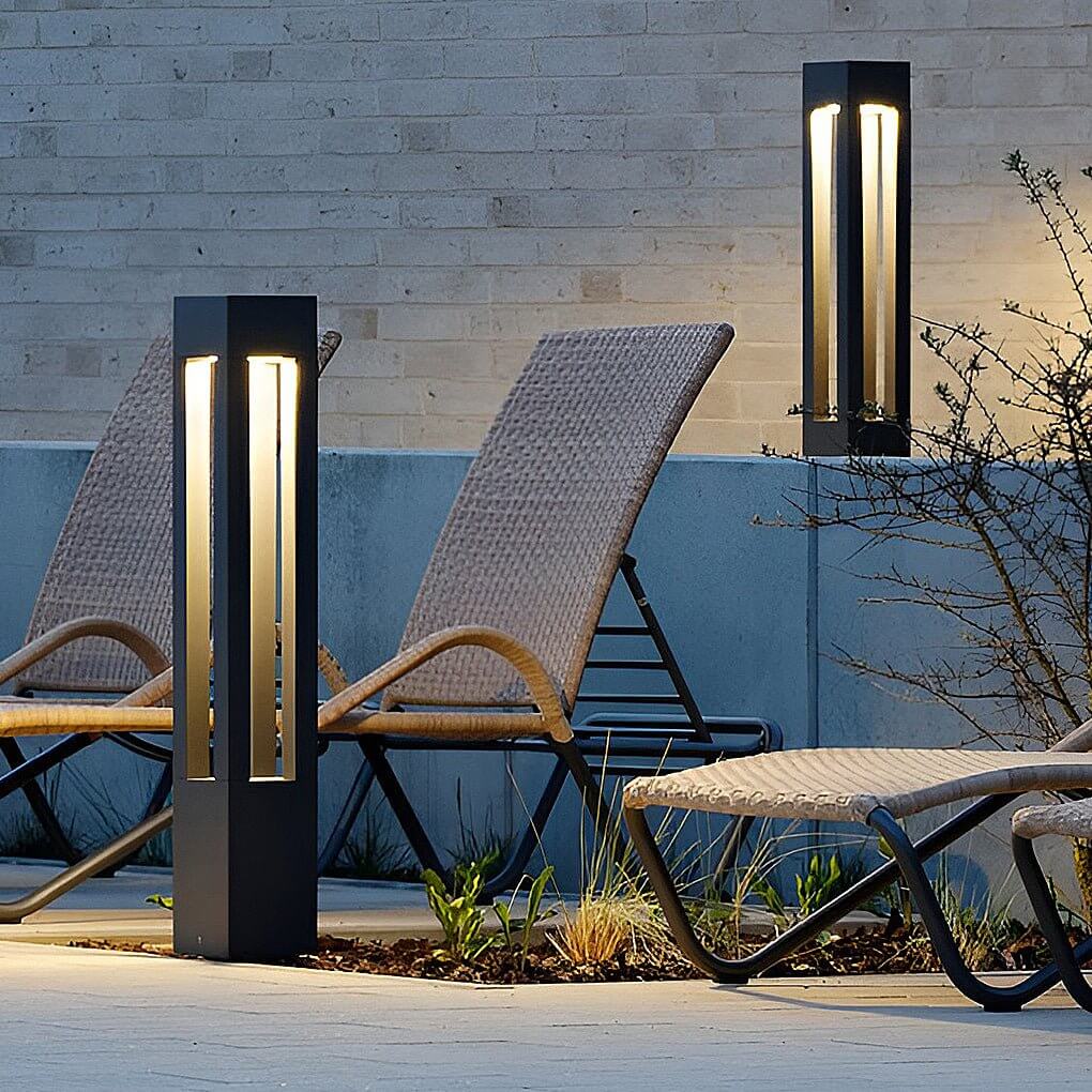 Black Aluminum LED Bollard Light 4-Beam Outdoor Garden Path