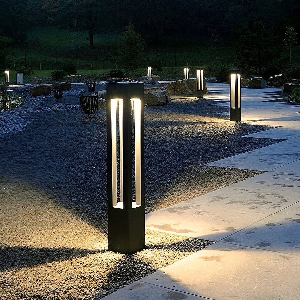 Black Aluminum LED Bollard Light 4-Beam Outdoor Garden Path