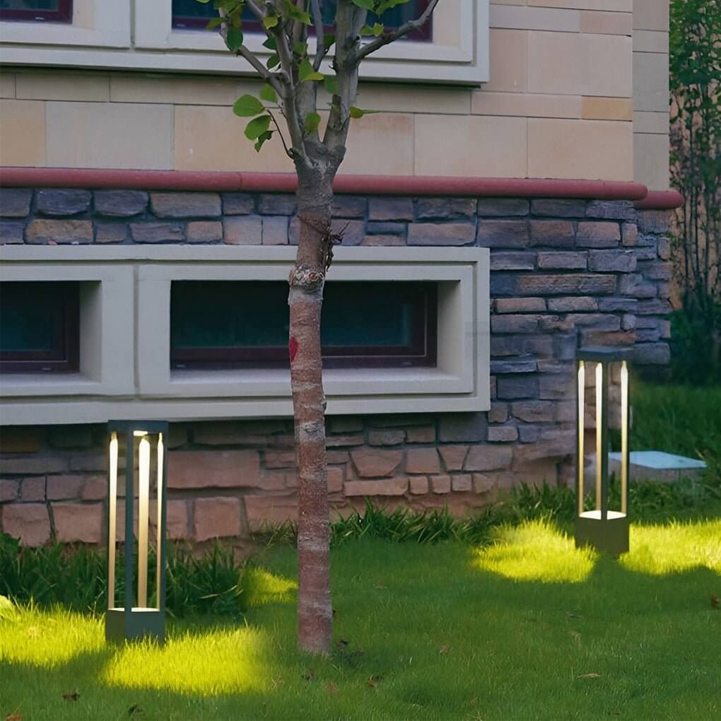 Black Aluminum LED Bollard Light 4-Beam Outdoor Garden Path