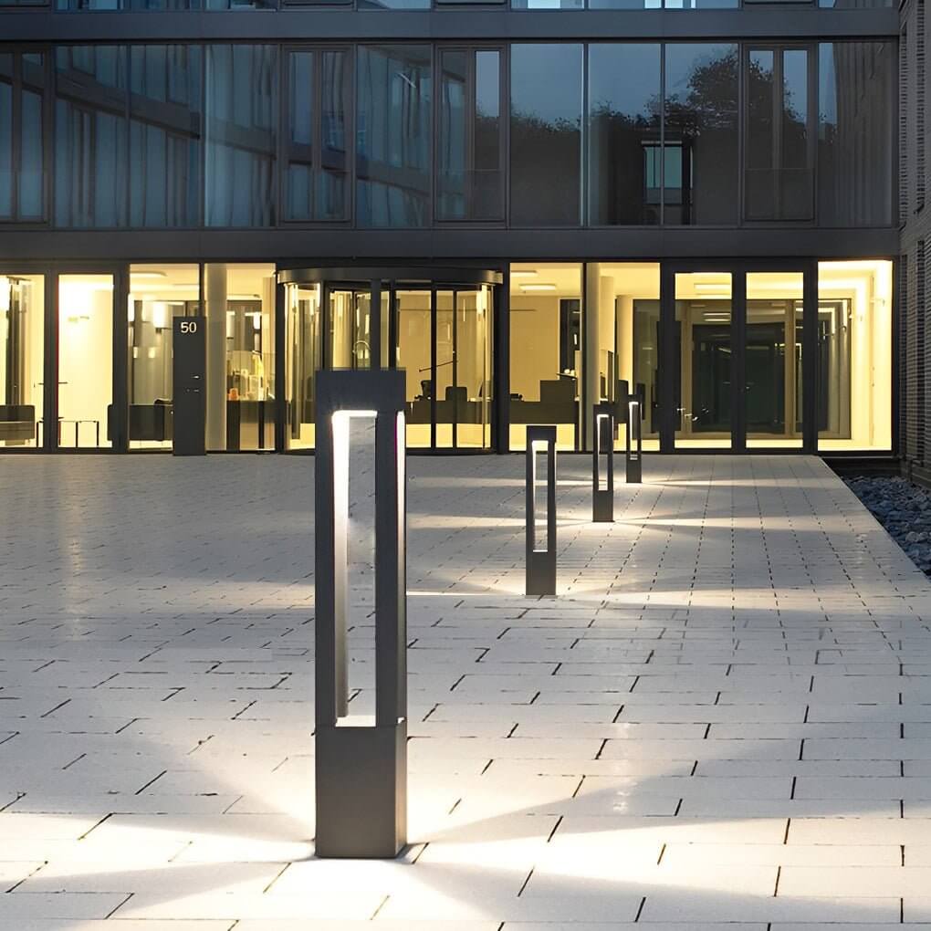 Black Aluminum LED Bollard Light 4-Beam Outdoor Garden Path
