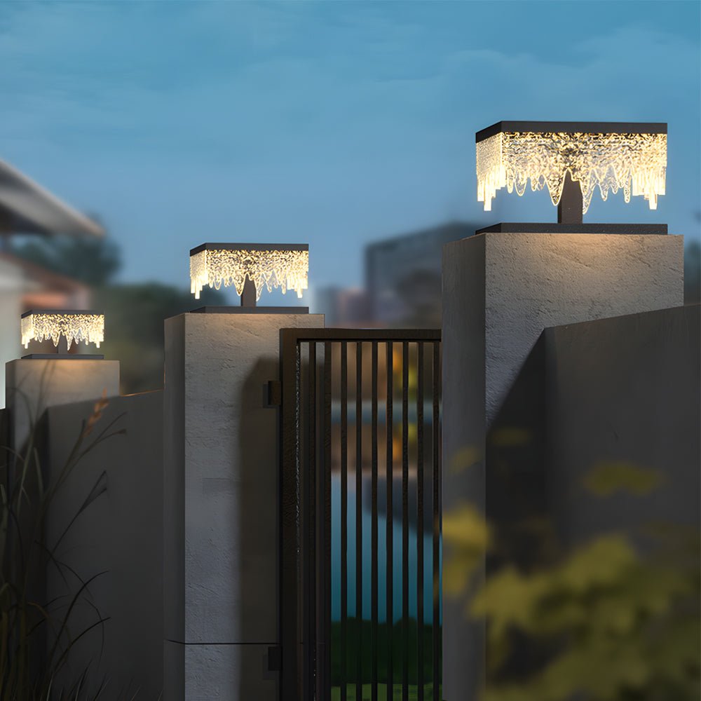 Modern Solar LED Fence Post Light - Stainless Steel & Acrylic