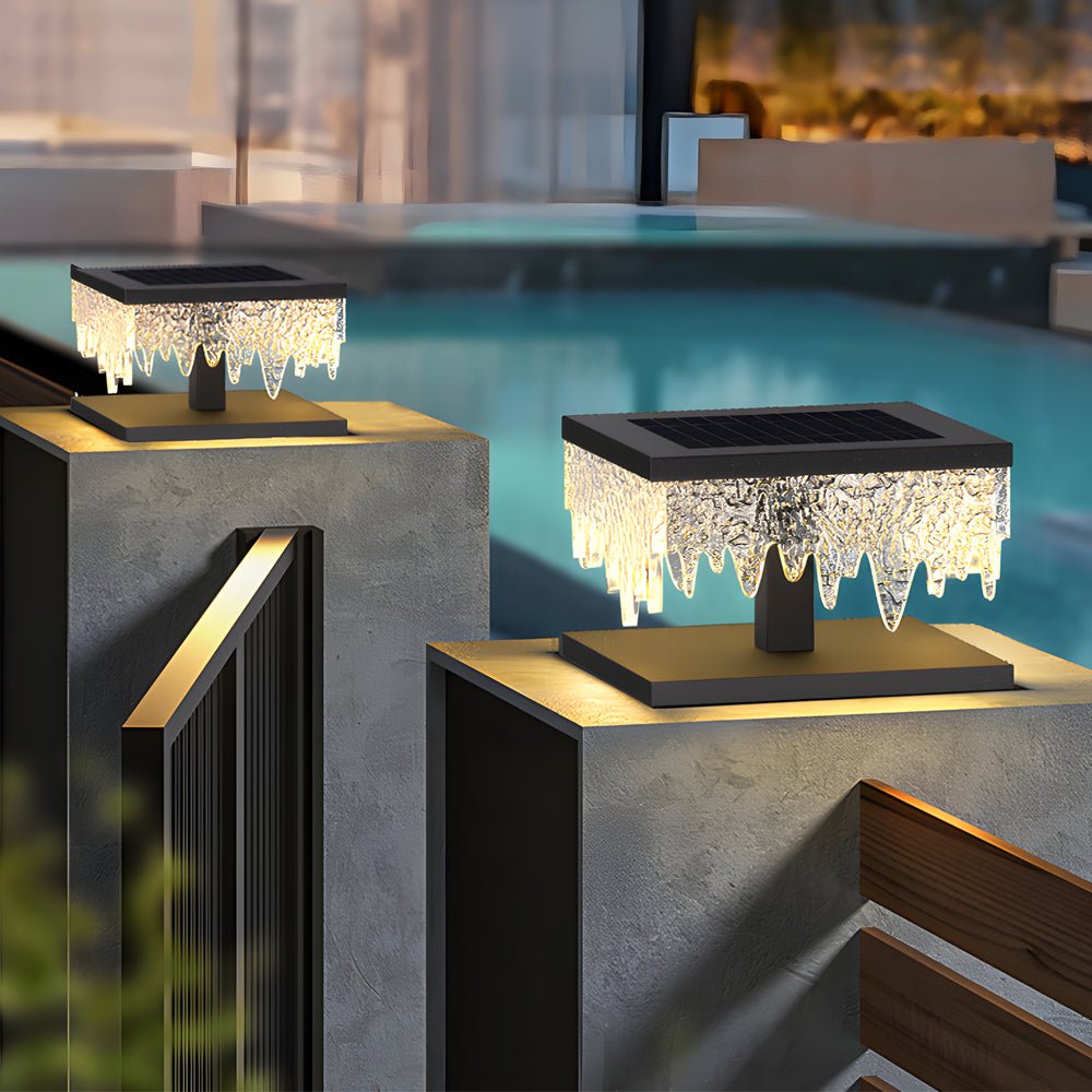 Modern Solar LED Fence Post Light - Stainless Steel & Acrylic