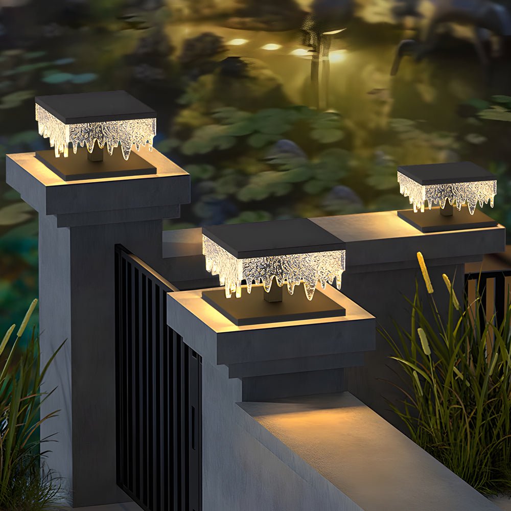Modern Solar LED Fence Post Light - Stainless Steel & Acrylic