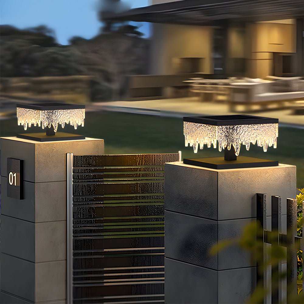 Modern Solar LED Fence Post Light - Stainless Steel & Acrylic