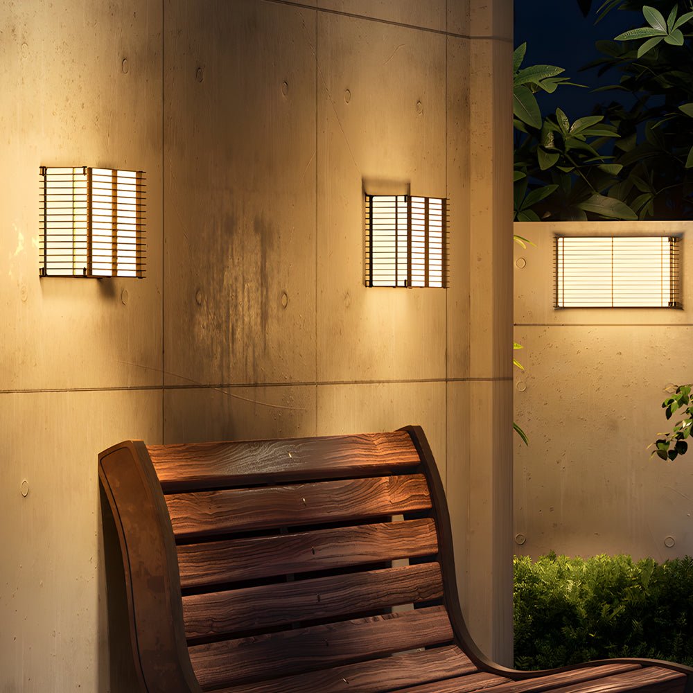 Modern Square Grid Solar Outdoor Wall Light - Stainless Steel