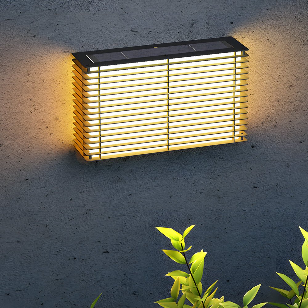 Modern Square Grid Solar Outdoor Wall Light - Stainless Steel