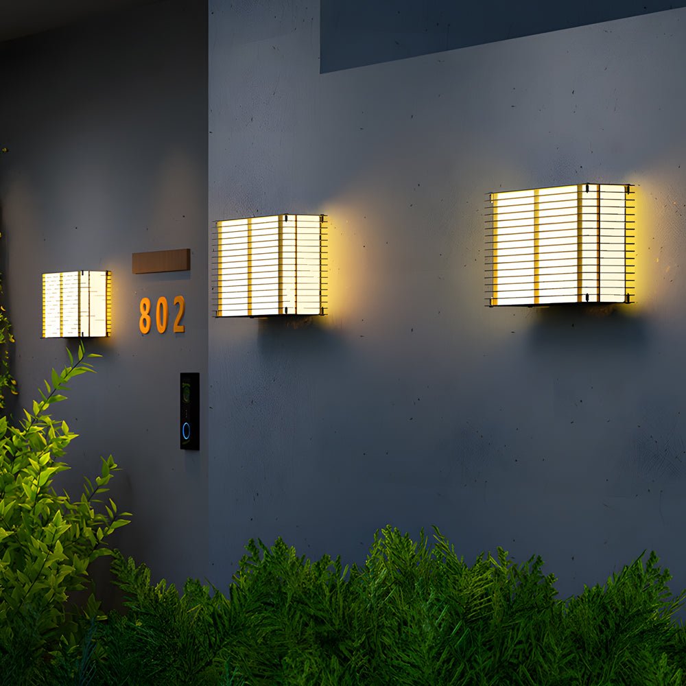 Modern Square Grid Solar Outdoor Wall Light - Stainless Steel
